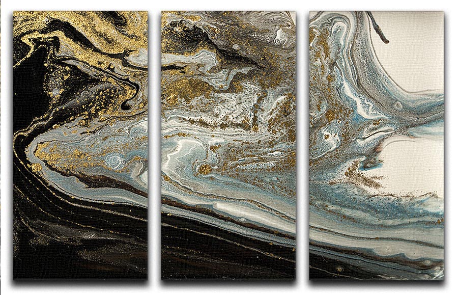 Navy Gold and White Marble Swirl 3 Split Panel Canvas Print - Canvas Art Rocks - 1