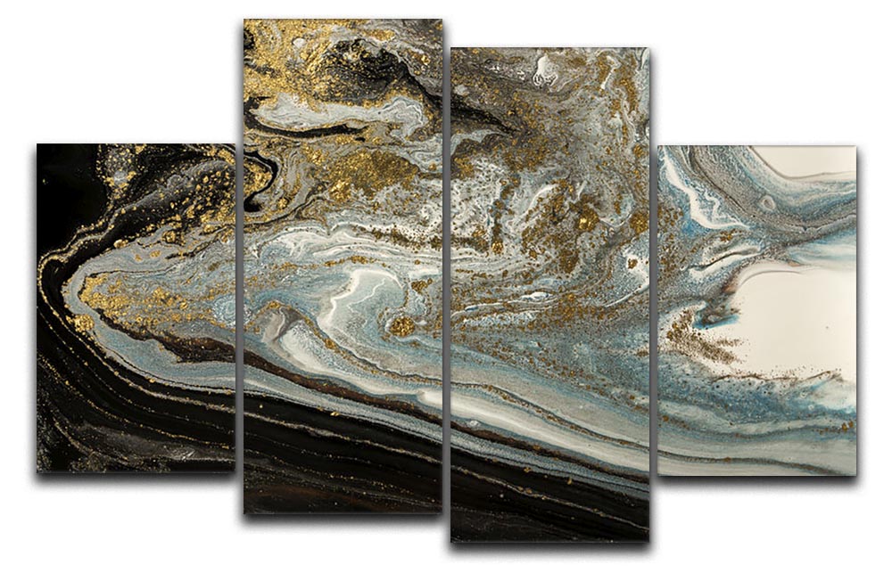Navy Gold and White Marble Swirl 4 Split Panel Canvas - Canvas Art Rocks - 1