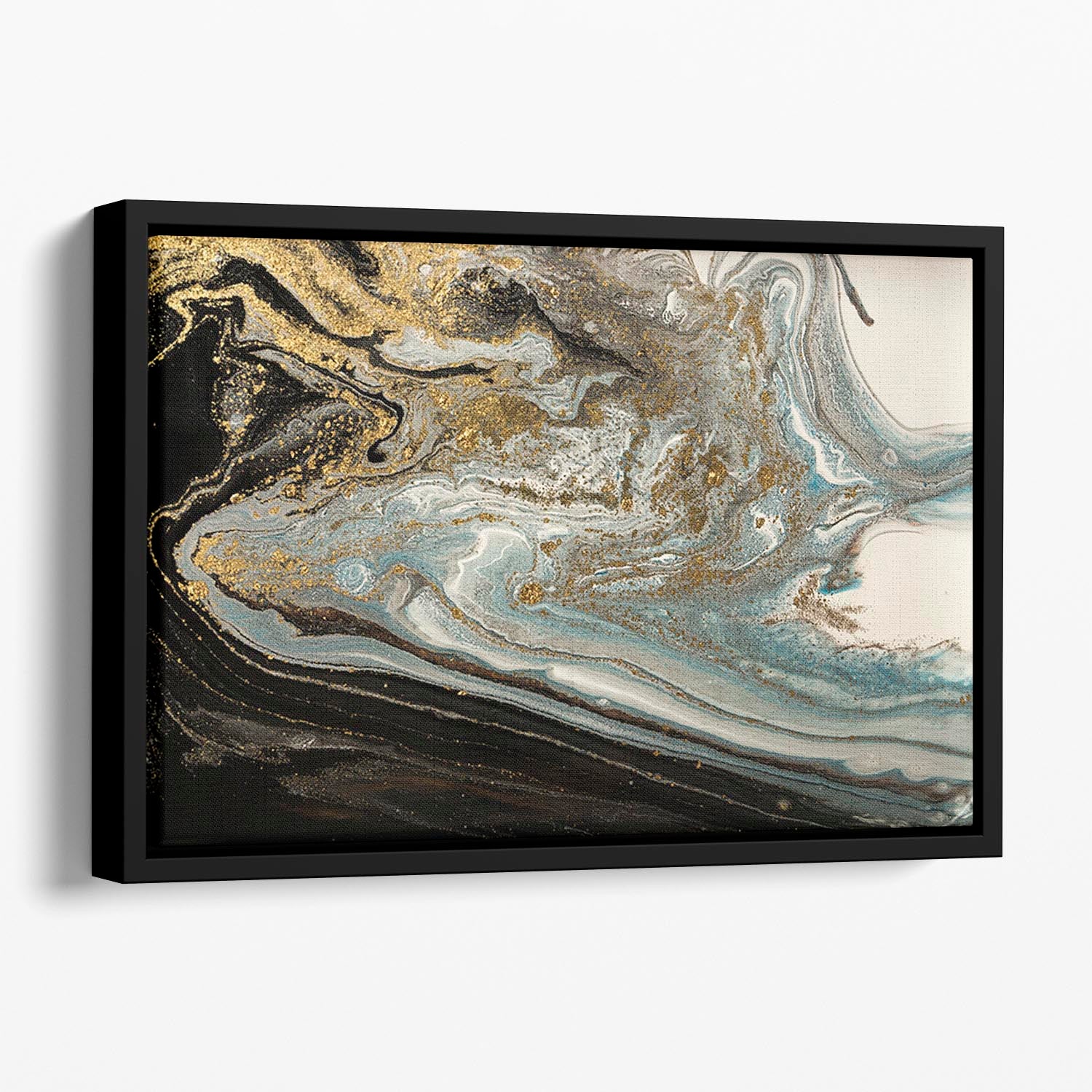 Navy Gold and White Marble Swirl Floating Framed Canvas - Canvas Art Rocks - 1