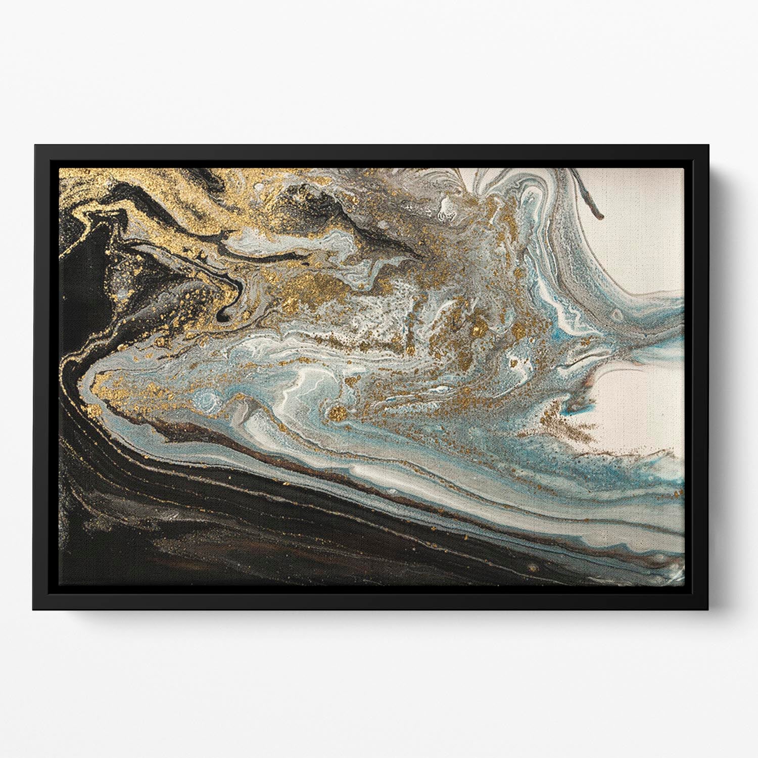 Navy Gold and White Marble Swirl Floating Framed Canvas - Canvas Art Rocks - 2