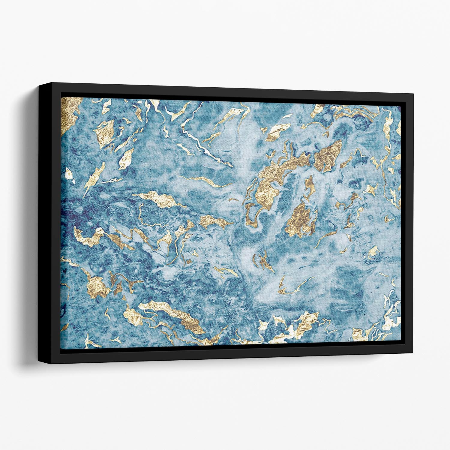 Navy and Gold Foil Marble Floating Framed Canvas - Canvas Art Rocks - 1
