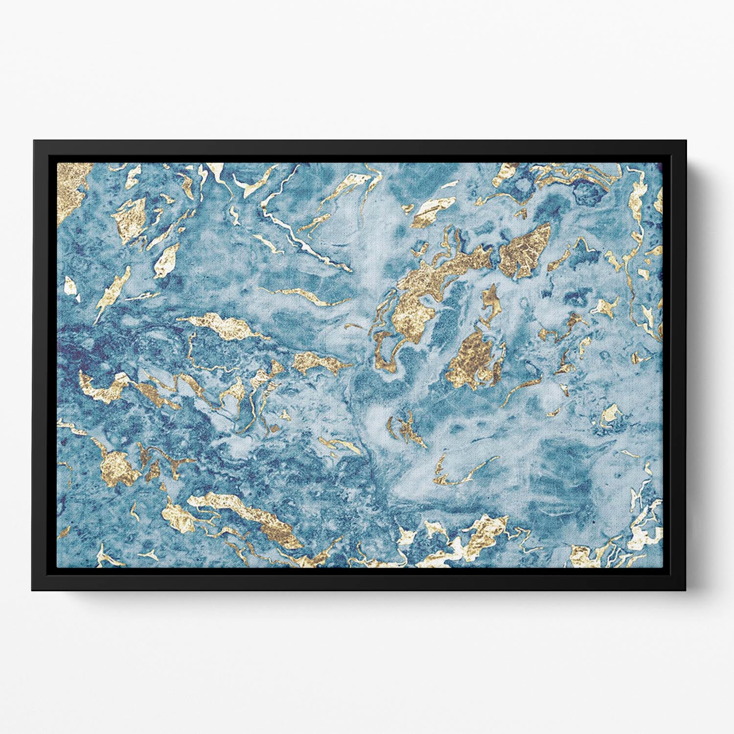 Navy and Gold Foil Marble Floating Framed Canvas - Canvas Art Rocks - 2