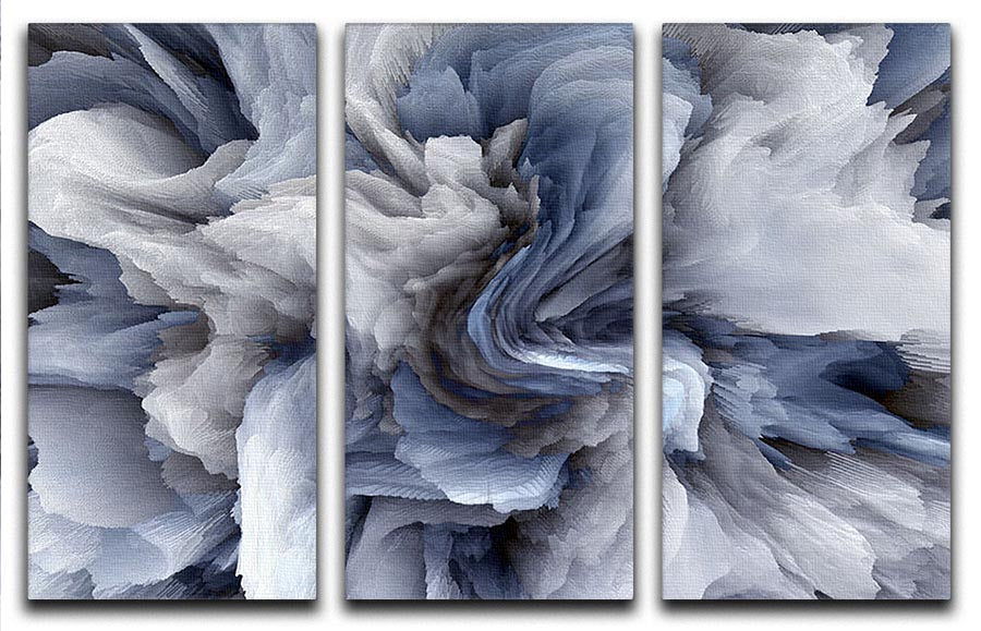 Navy and White Abstract Watercolour 3 Split Panel Canvas Print - Canvas Art Rocks - 1
