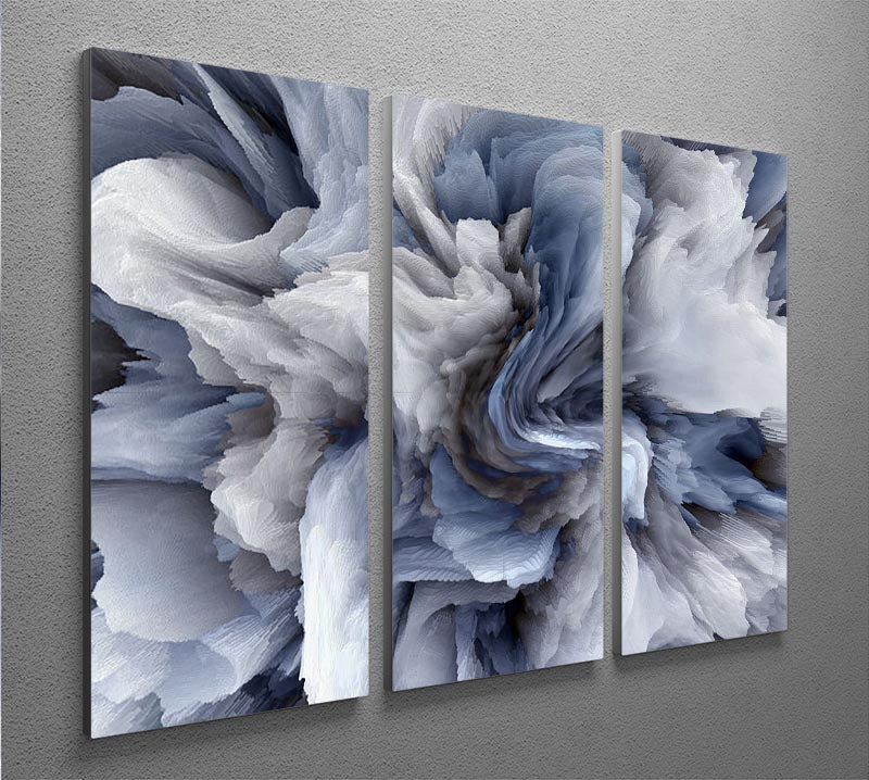 Navy and White Abstract Watercolour 3 Split Panel Canvas Print - Canvas Art Rocks - 2