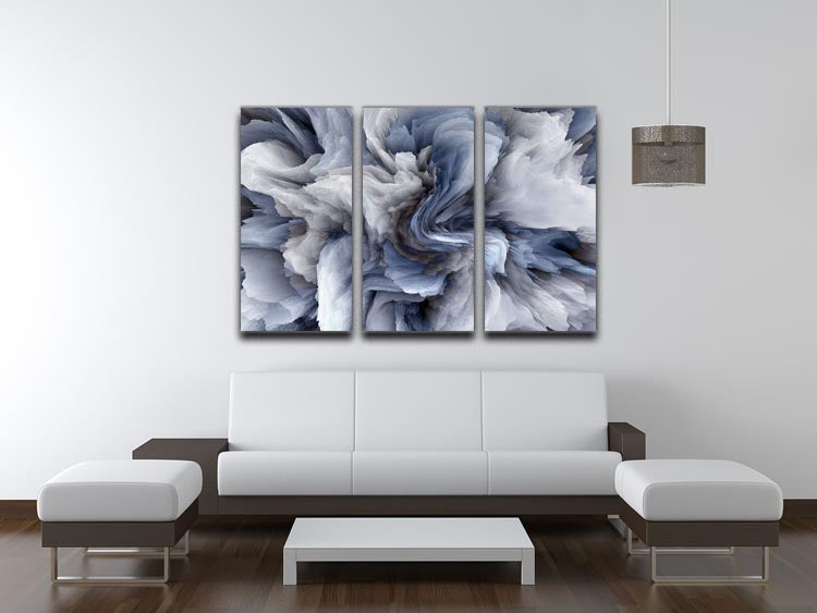 Navy and White Abstract Watercolour 3 Split Panel Canvas Print - Canvas Art Rocks - 3