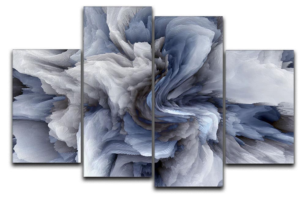 Navy and White Abstract Watercolour 4 Split Panel Canvas - Canvas Art Rocks - 1