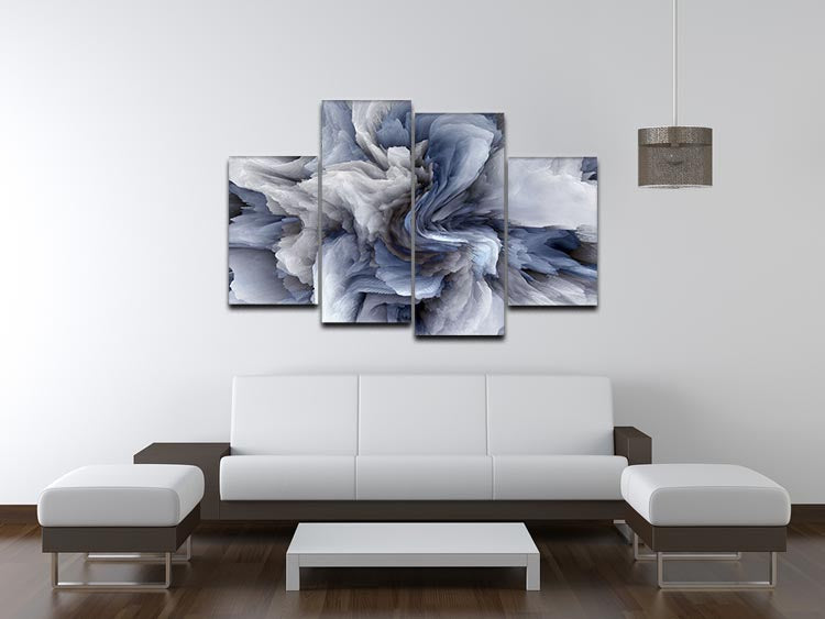 Navy and White Abstract Watercolour 4 Split Panel Canvas - Canvas Art Rocks - 3