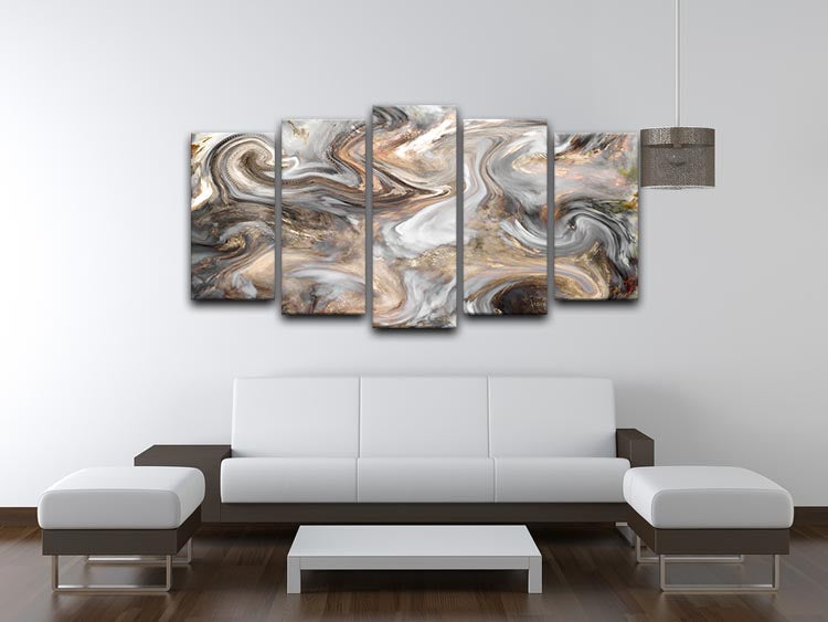 Neutral Stone Swirl Marble 5 Split Panel Canvas - Canvas Art Rocks - 3