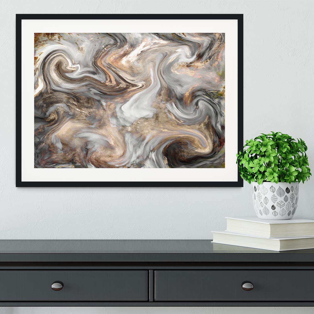 Neutral Stone Swirl Marble Framed Print - Canvas Art Rocks - 1