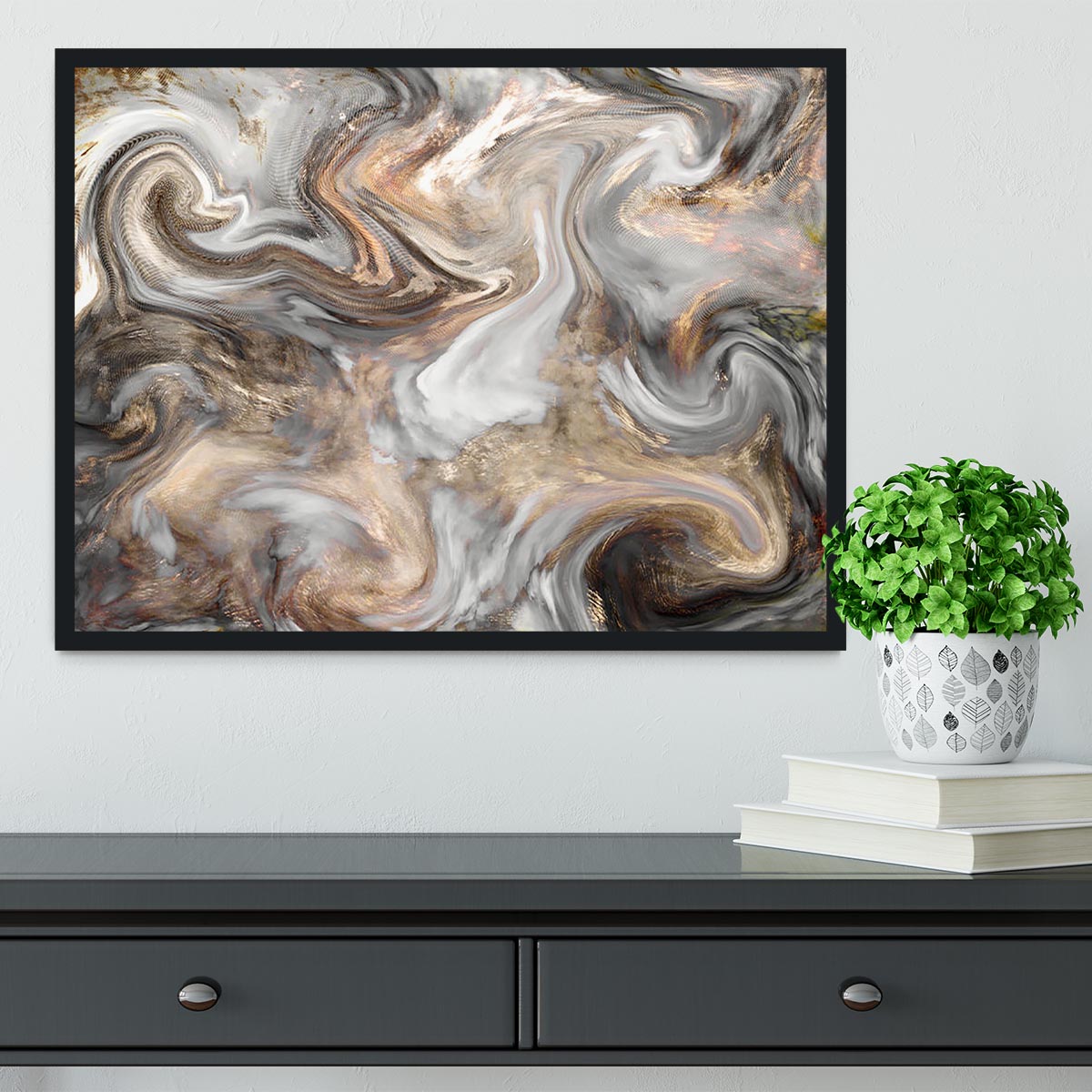 Neutral Stone Swirl Marble Framed Print - Canvas Art Rocks - 2