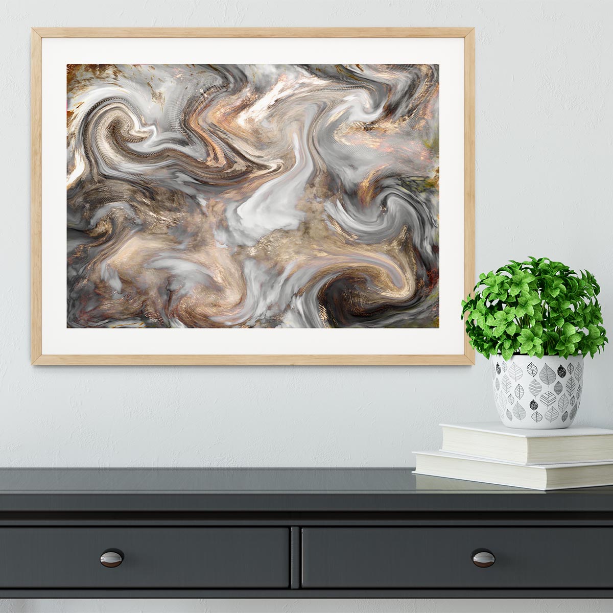 Neutral Stone Swirl Marble Framed Print - Canvas Art Rocks - 3
