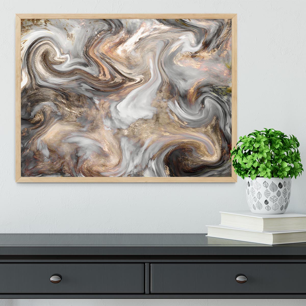 Neutral Stone Swirl Marble Framed Print - Canvas Art Rocks - 4