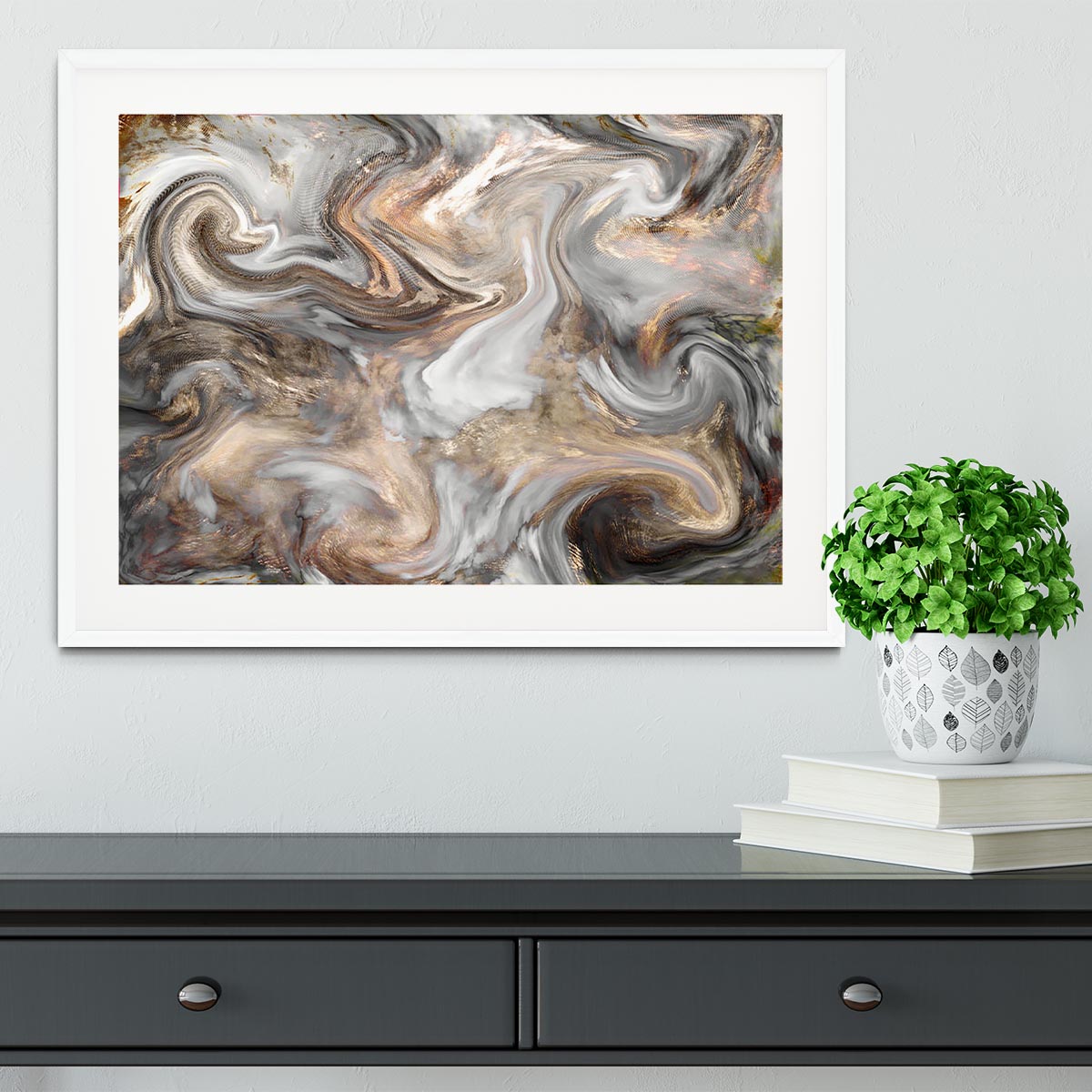 Neutral Stone Swirl Marble Framed Print - Canvas Art Rocks - 5