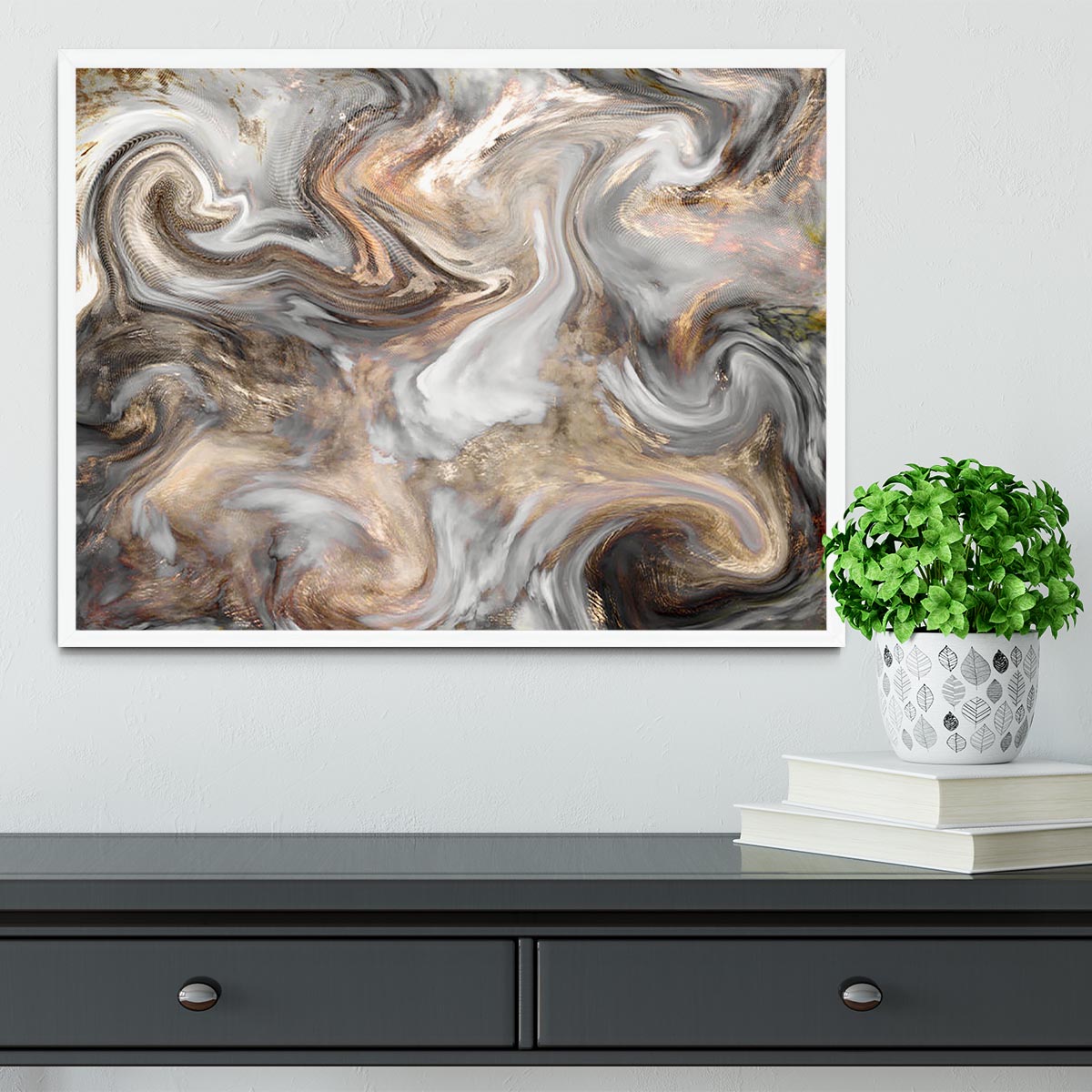 Neutral Stone Swirl Marble Framed Print - Canvas Art Rocks -6
