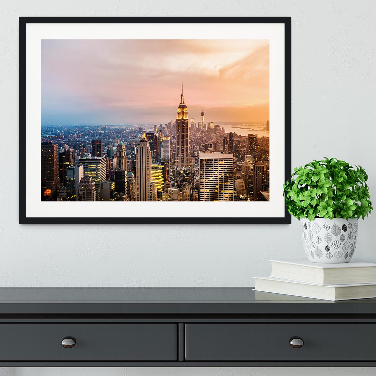 New York City skyline at sunset Framed Print - Canvas Art Rocks - 1