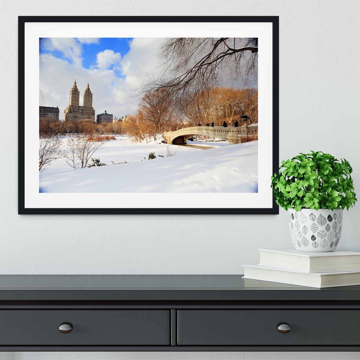 New York Manhattan Central Park panorama winter Framed Print - Canvas Art Rocks - 1