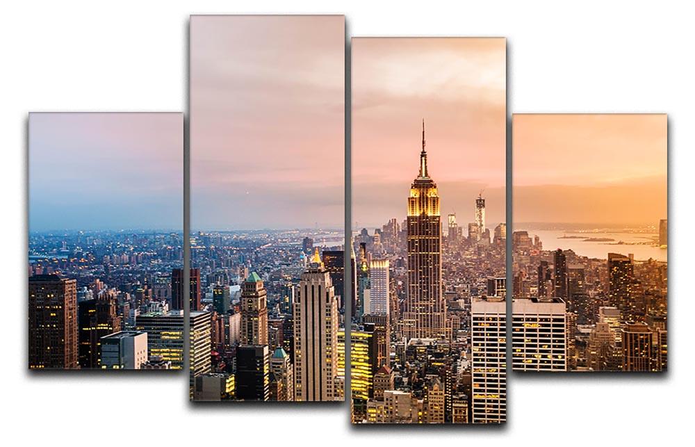 New York skyline skyscrapers at sunset 4 Split Panel Canvas  - Canvas Art Rocks - 1
