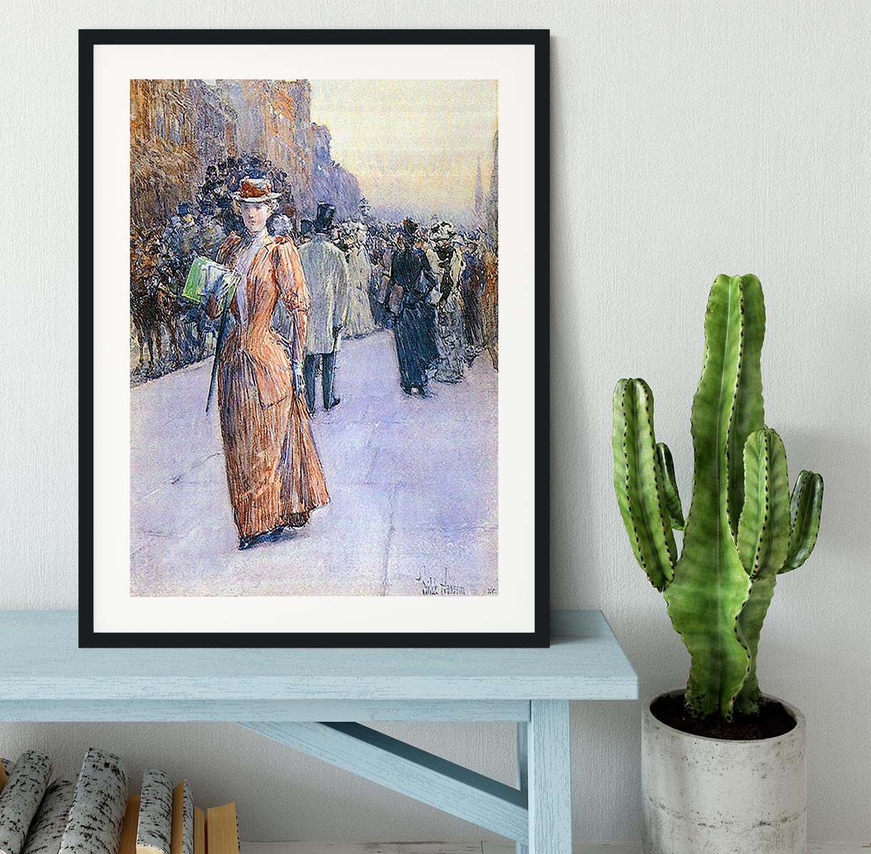 New York street scene by Hassam Framed Print - Canvas Art Rocks - 1