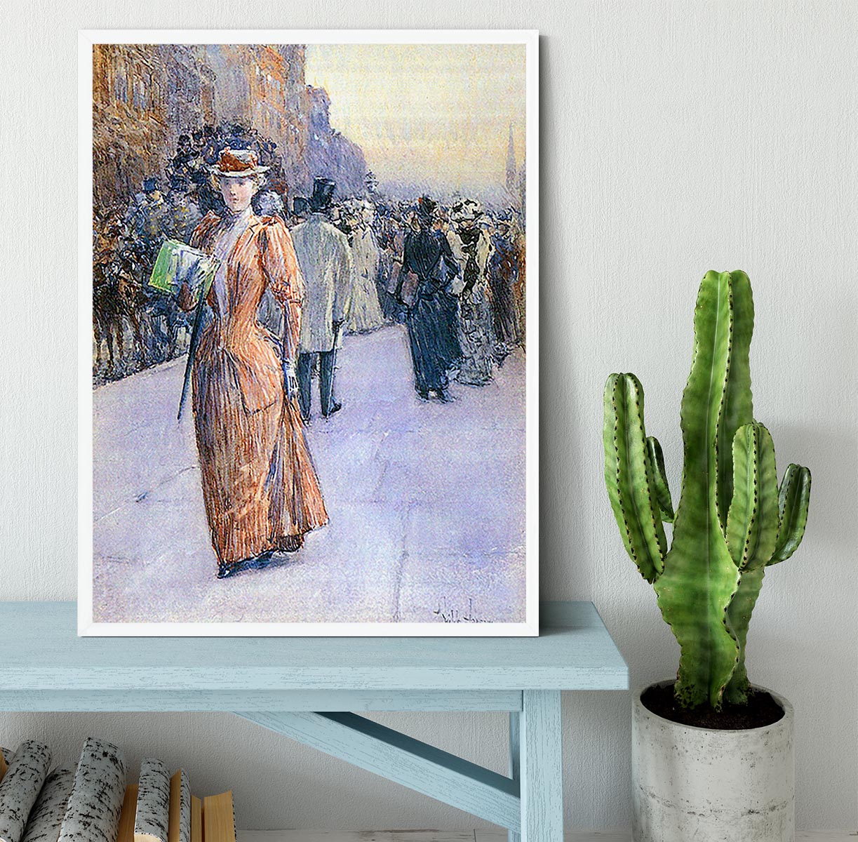 New York street scene by Hassam Framed Print - Canvas Art Rocks -6