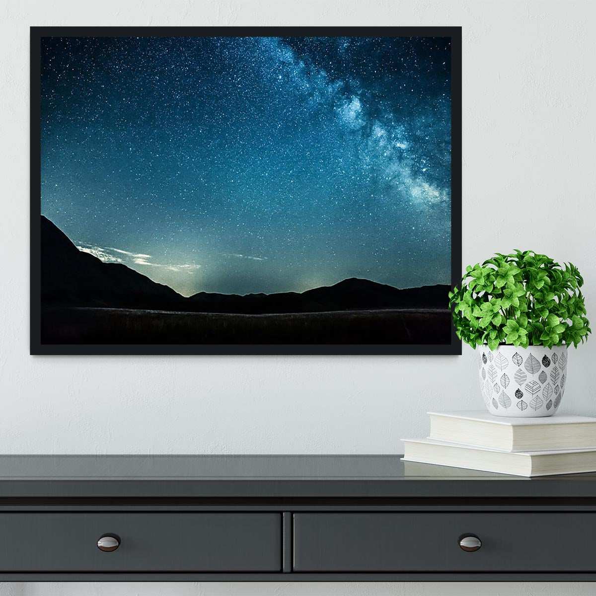 Night sky with stars milky way over mountains Framed Print - Canvas Art Rocks - 2