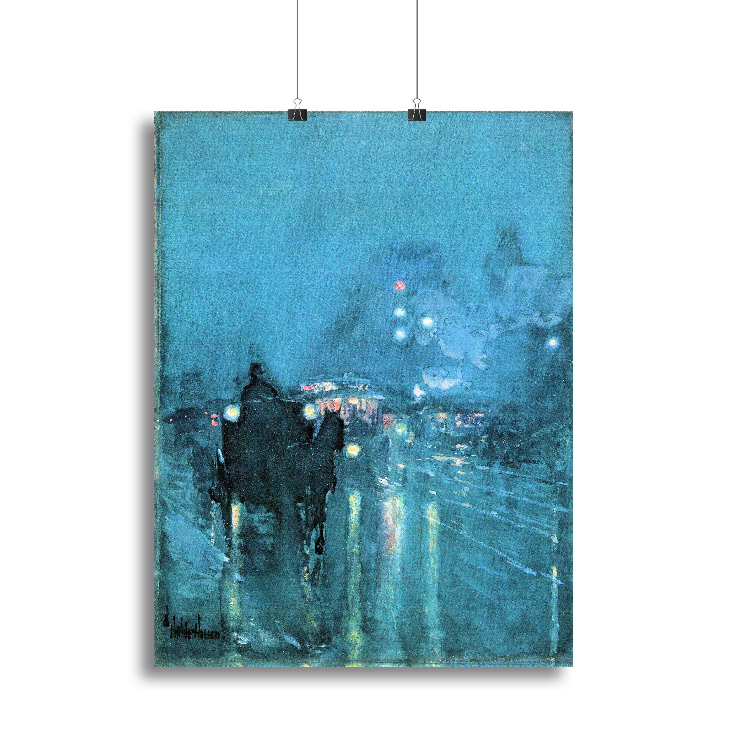 Nocturne Railway Crossing Chicago by Hassam Canvas Print or Poster - Canvas Art Rocks - 2