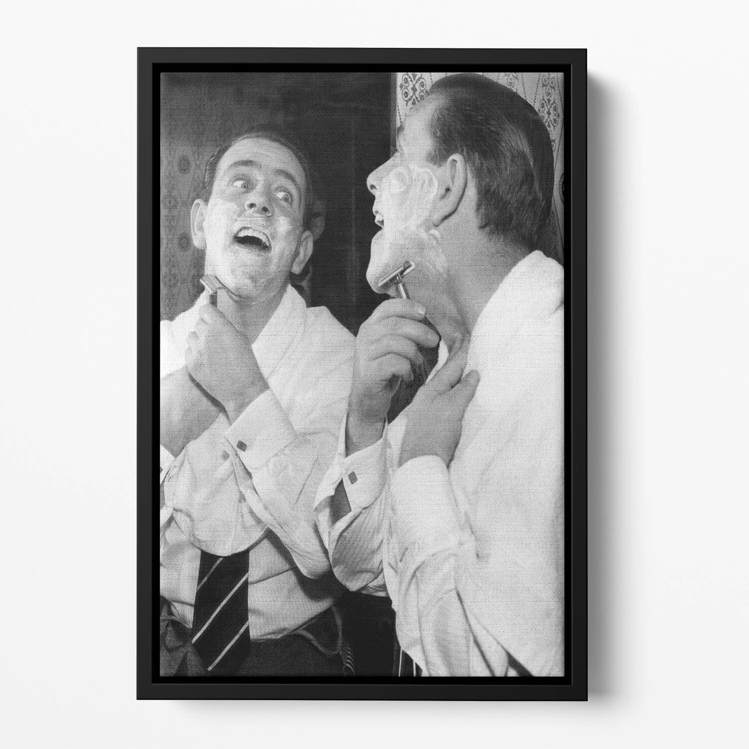 Norman Wisdom at the mirror Floating Framed Canvas