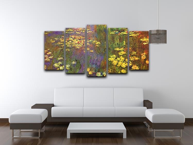 Nympheas water plantes by Monet 5 Split Panel Canvas - Canvas Art Rocks - 3