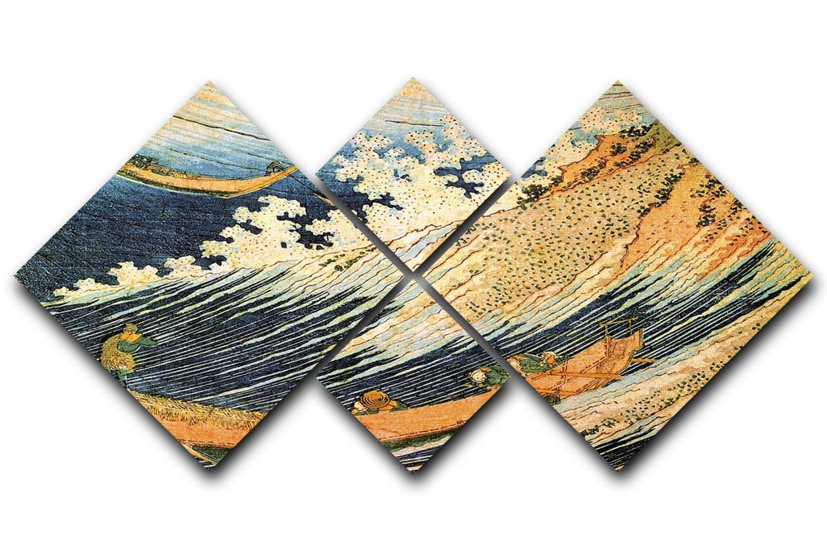 Ocean landscape 2 by Hokusai 4 Square Multi Panel Canvas  - Canvas Art Rocks - 1
