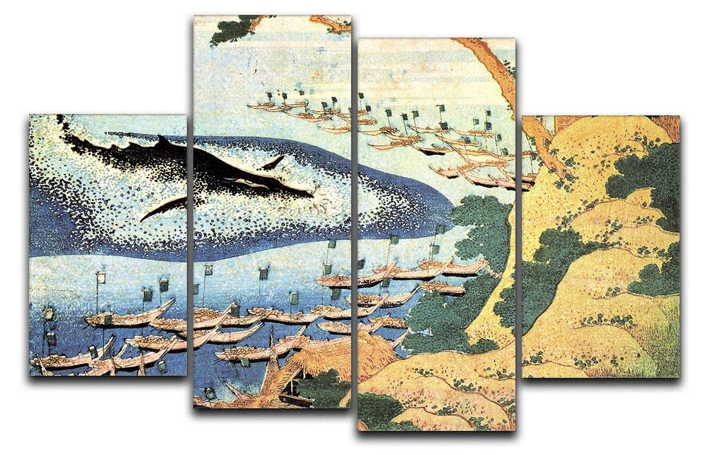 Ocean landscape and whale by Hokusai 4 Split Panel Canvas  - Canvas Art Rocks - 1