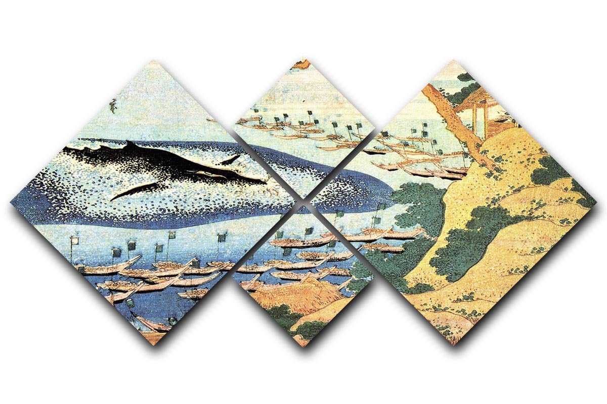 Ocean landscape and whale by Hokusai 4 Square Multi Panel Canvas  - Canvas Art Rocks - 1