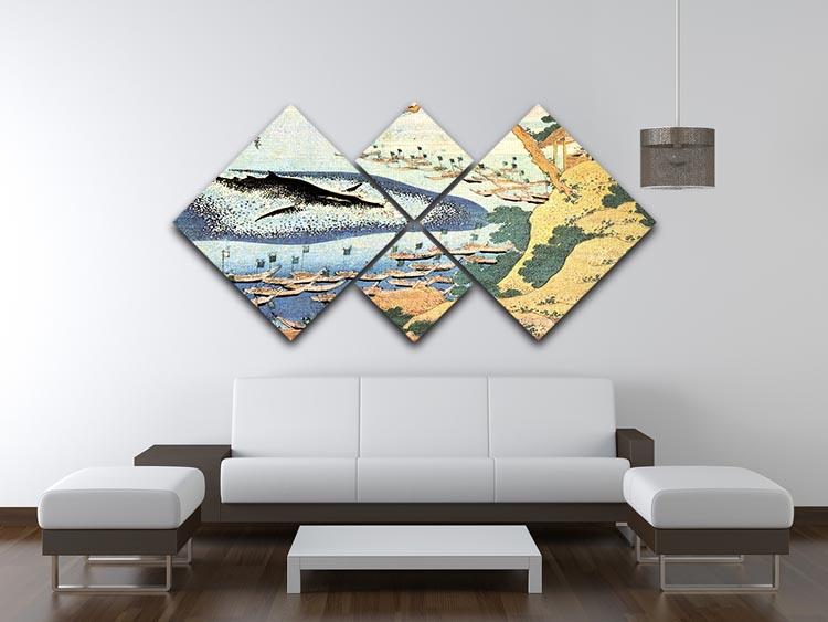 Ocean landscape and whale by Hokusai 4 Square Multi Panel Canvas - Canvas Art Rocks - 3