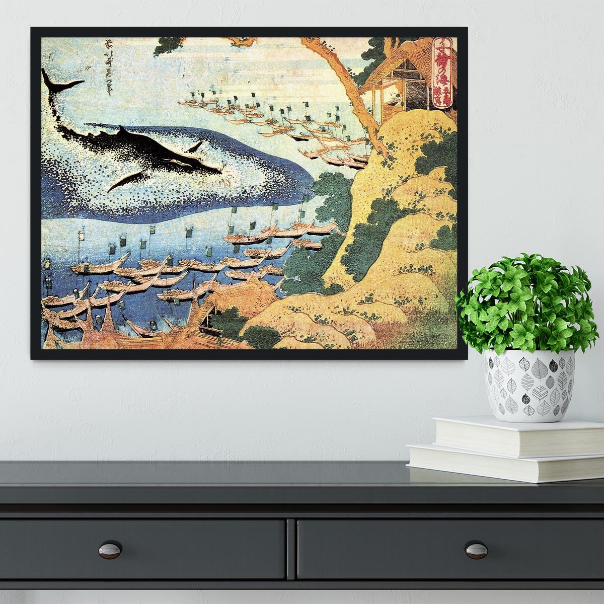 Ocean landscape and whale by Hokusai Framed Print - Canvas Art Rocks - 2