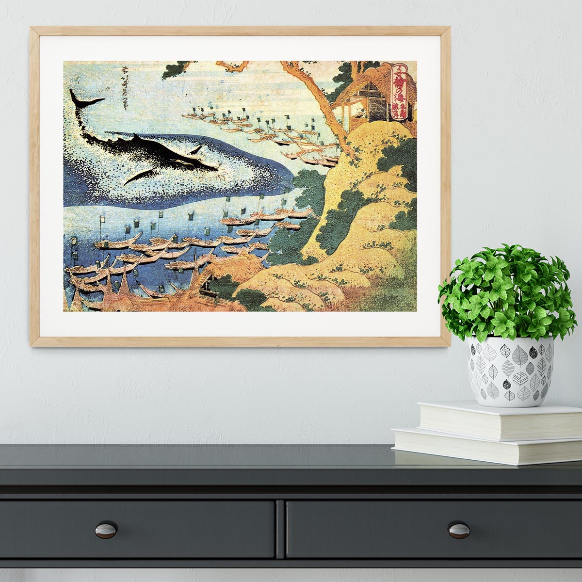 Ocean landscape and whale by Hokusai Framed Print - Canvas Art Rocks - 3