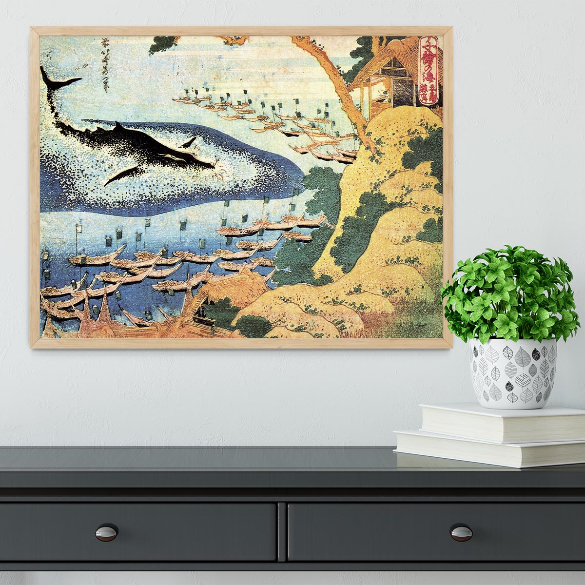 Ocean landscape and whale by Hokusai Framed Print - Canvas Art Rocks - 4