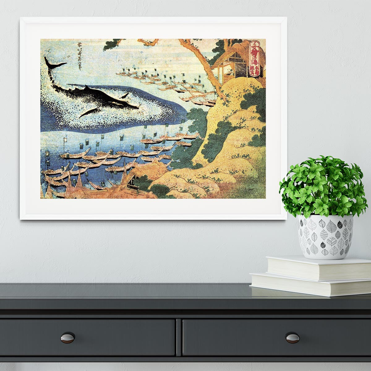 Ocean landscape and whale by Hokusai Framed Print - Canvas Art Rocks - 5