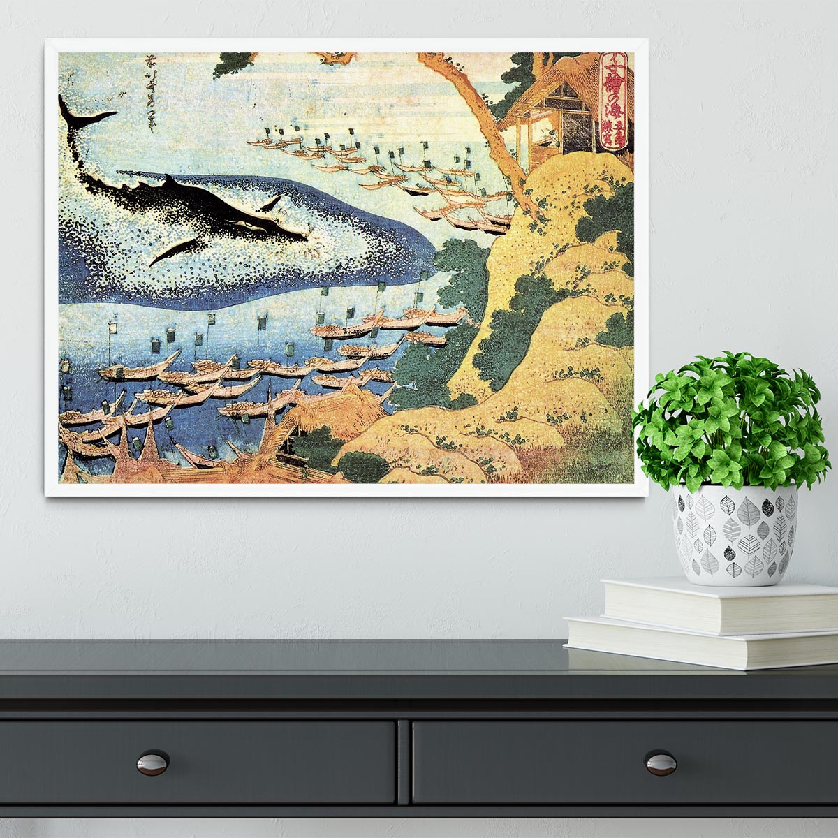 Ocean landscape and whale by Hokusai Framed Print - Canvas Art Rocks -6