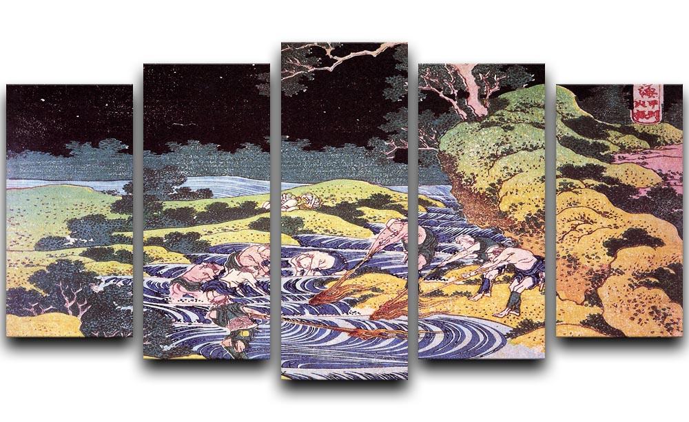Ocean landscape by Hokusai 5 Split Panel Canvas  - Canvas Art Rocks - 1