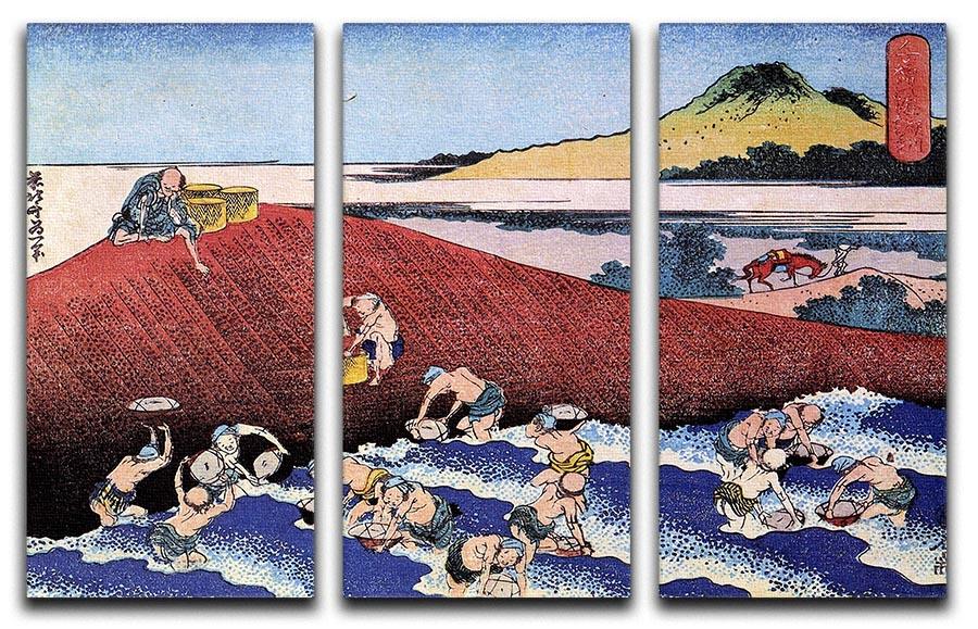 Ocean landscape with fishermen by Hokusai 3 Split Panel Canvas Print - Canvas Art Rocks - 1