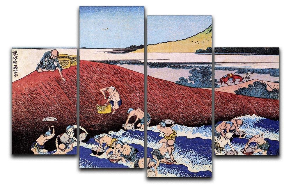 Ocean landscape with fishermen by Hokusai 4 Split Panel Canvas  - Canvas Art Rocks - 1