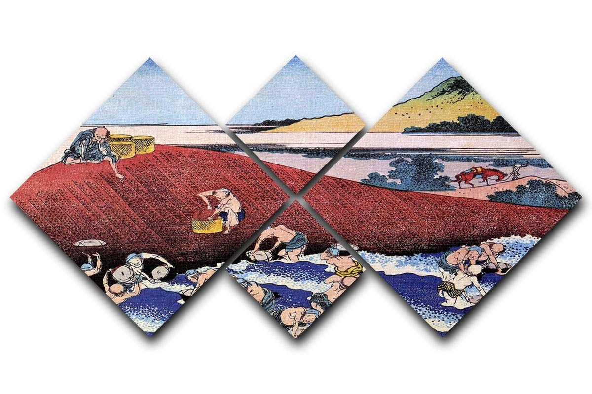 Ocean landscape with fishermen by Hokusai 4 Square Multi Panel Canvas  - Canvas Art Rocks - 1