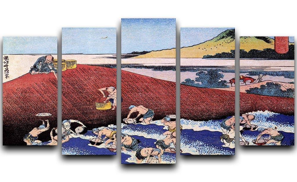 Ocean landscape with fishermen by Hokusai 5 Split Panel Canvas  - Canvas Art Rocks - 1