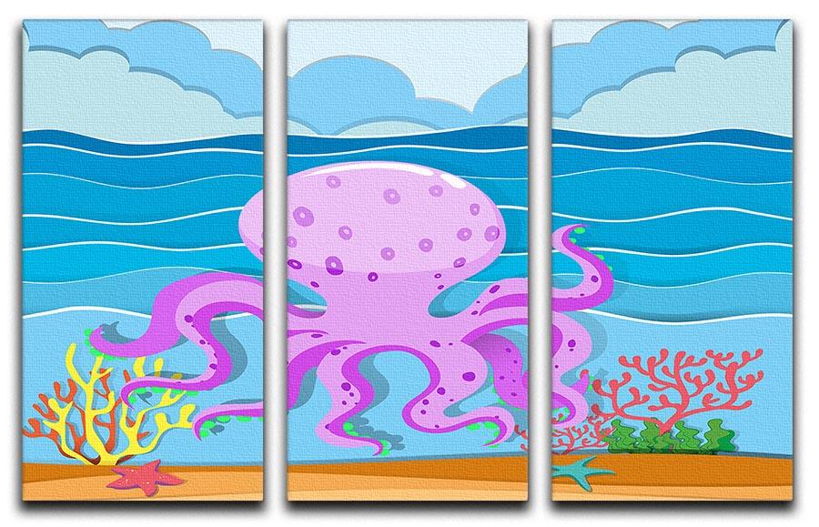 Octopus in the ocean 3 Split Panel Canvas Print - Canvas Art Rocks - 1