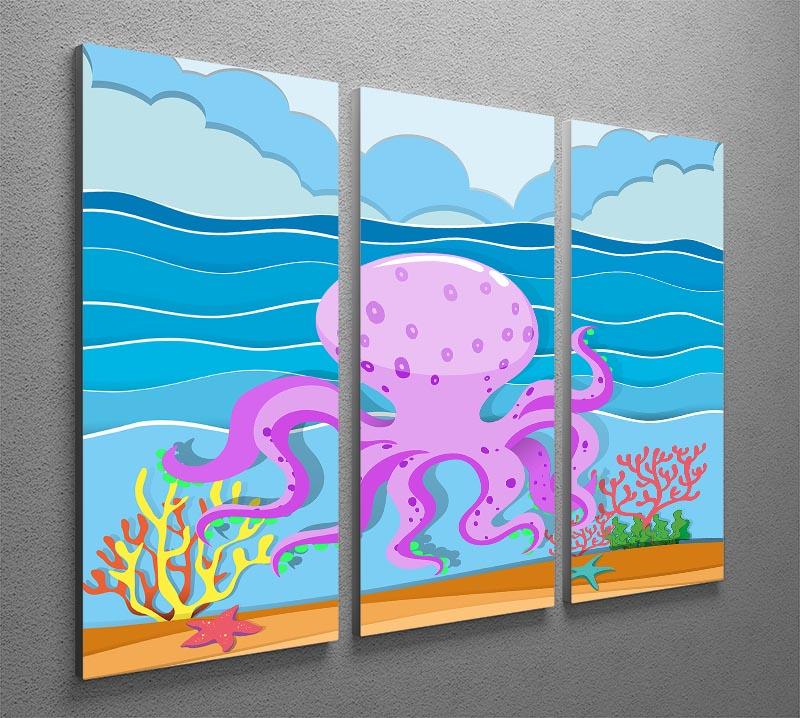 Octopus in the ocean 3 Split Panel Canvas Print - Canvas Art Rocks - 2