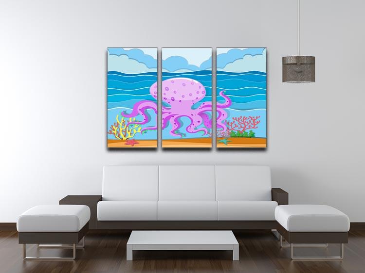 Octopus in the ocean 3 Split Panel Canvas Print - Canvas Art Rocks - 3