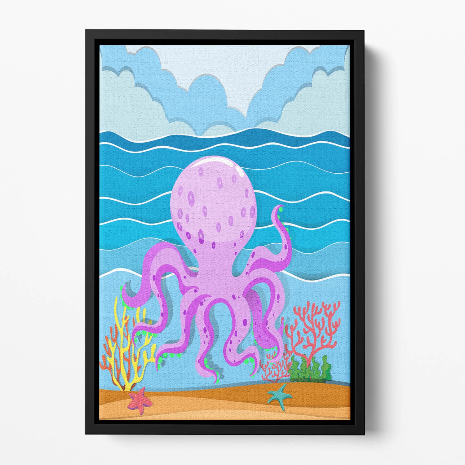 Octopus in the ocean Floating Framed Canvas