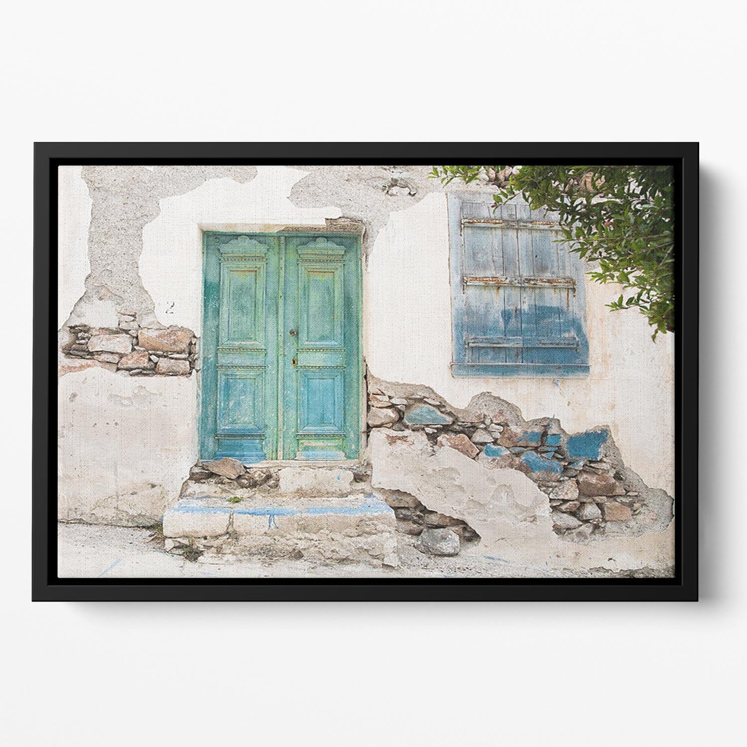 Old wooden door of a shabby demaged house Floating Framed Canvas - Canvas Art Rocks - 2