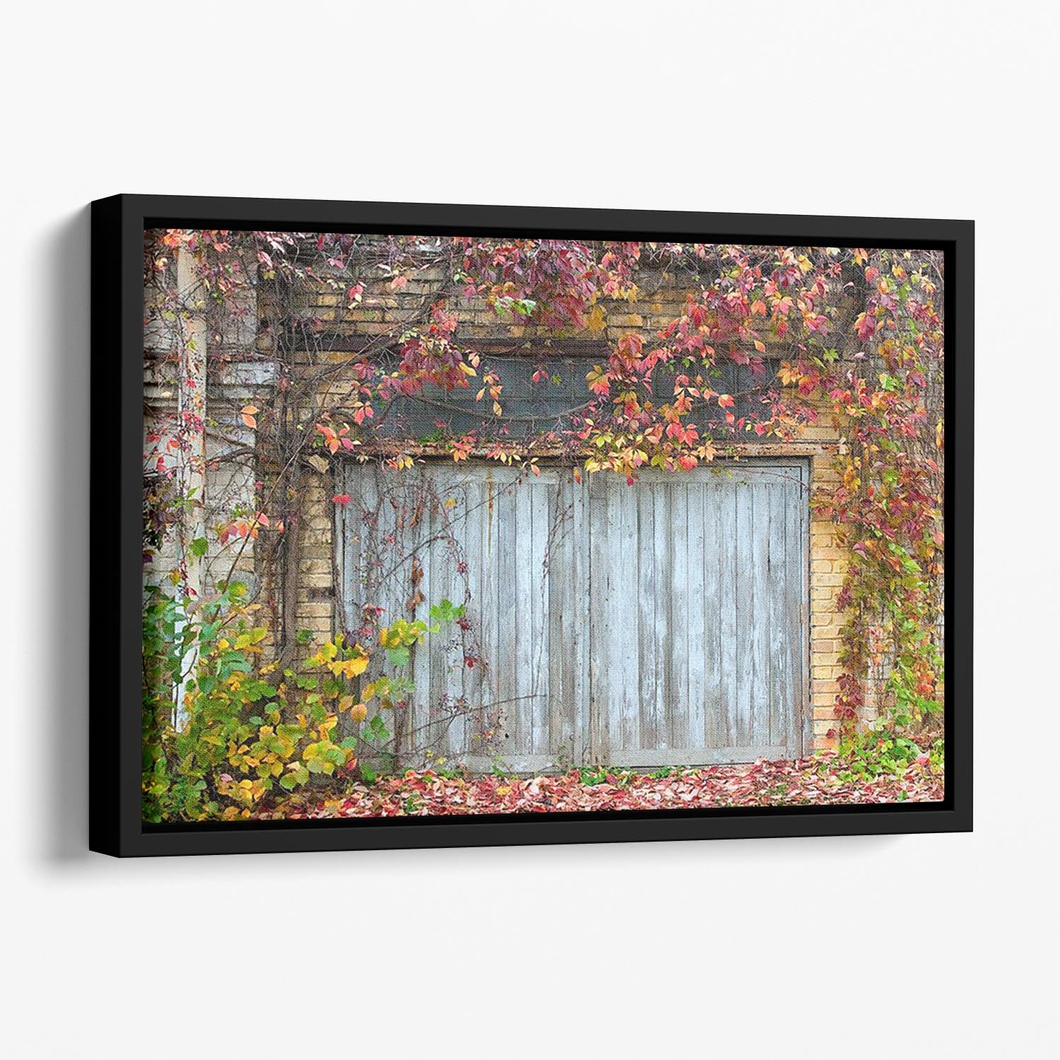 Old wooden door with a brick Floating Framed Canvas - Canvas Art Rocks - 1