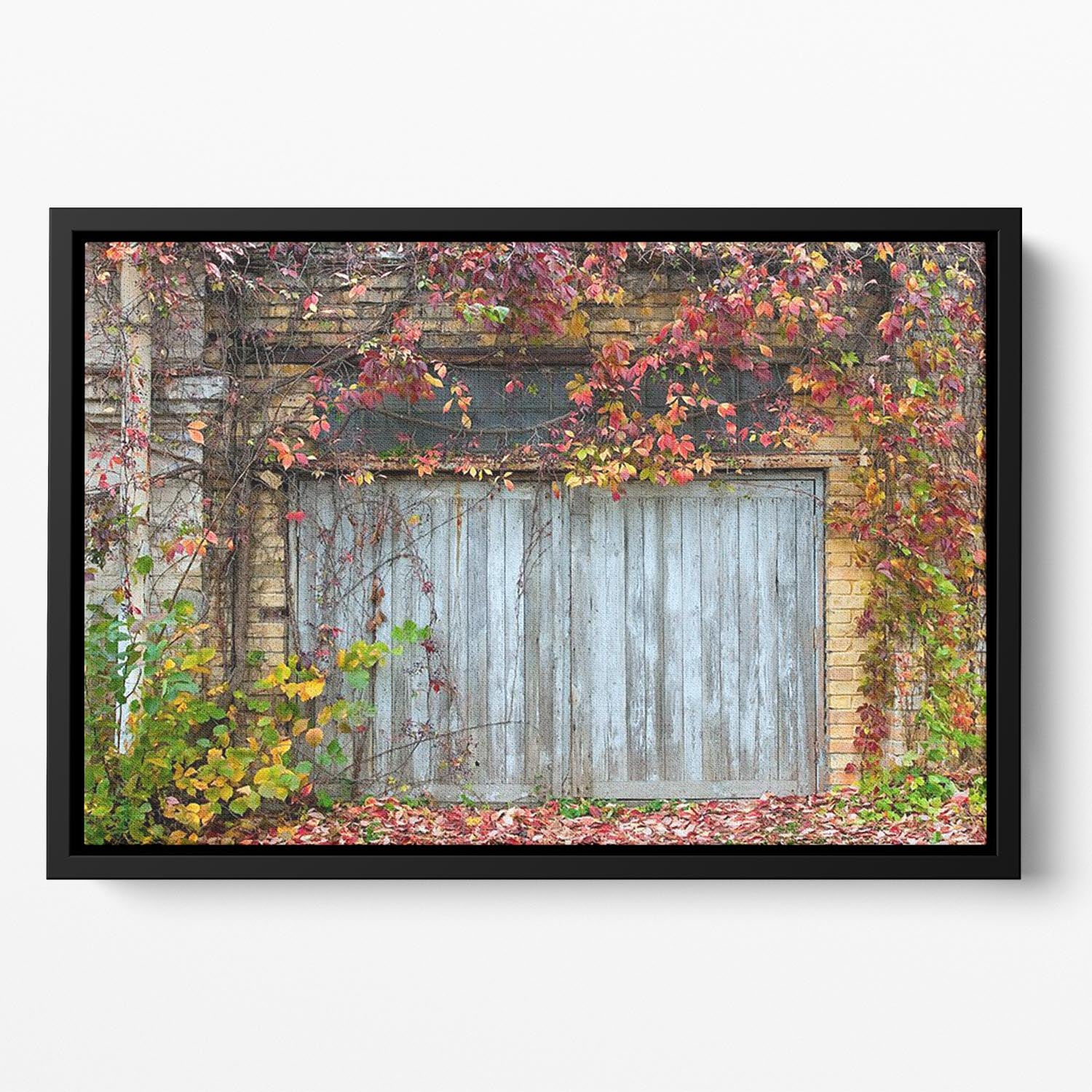Old wooden door with a brick Floating Framed Canvas - Canvas Art Rocks - 2