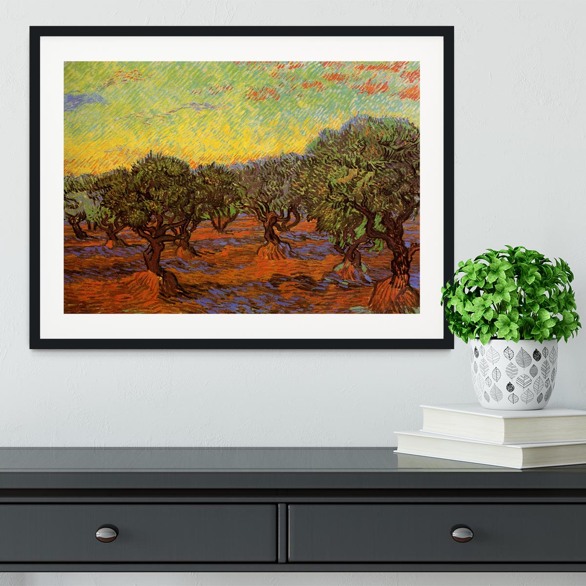 Olive Grove Orange Sky by Van Gogh Framed Print - Canvas Art Rocks - 1