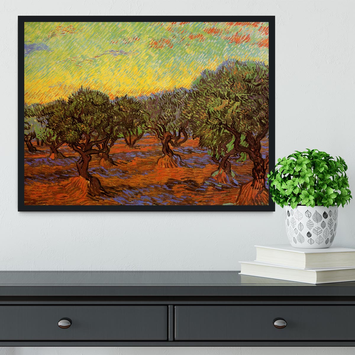 Olive Grove Orange Sky by Van Gogh Framed Print - Canvas Art Rocks - 2